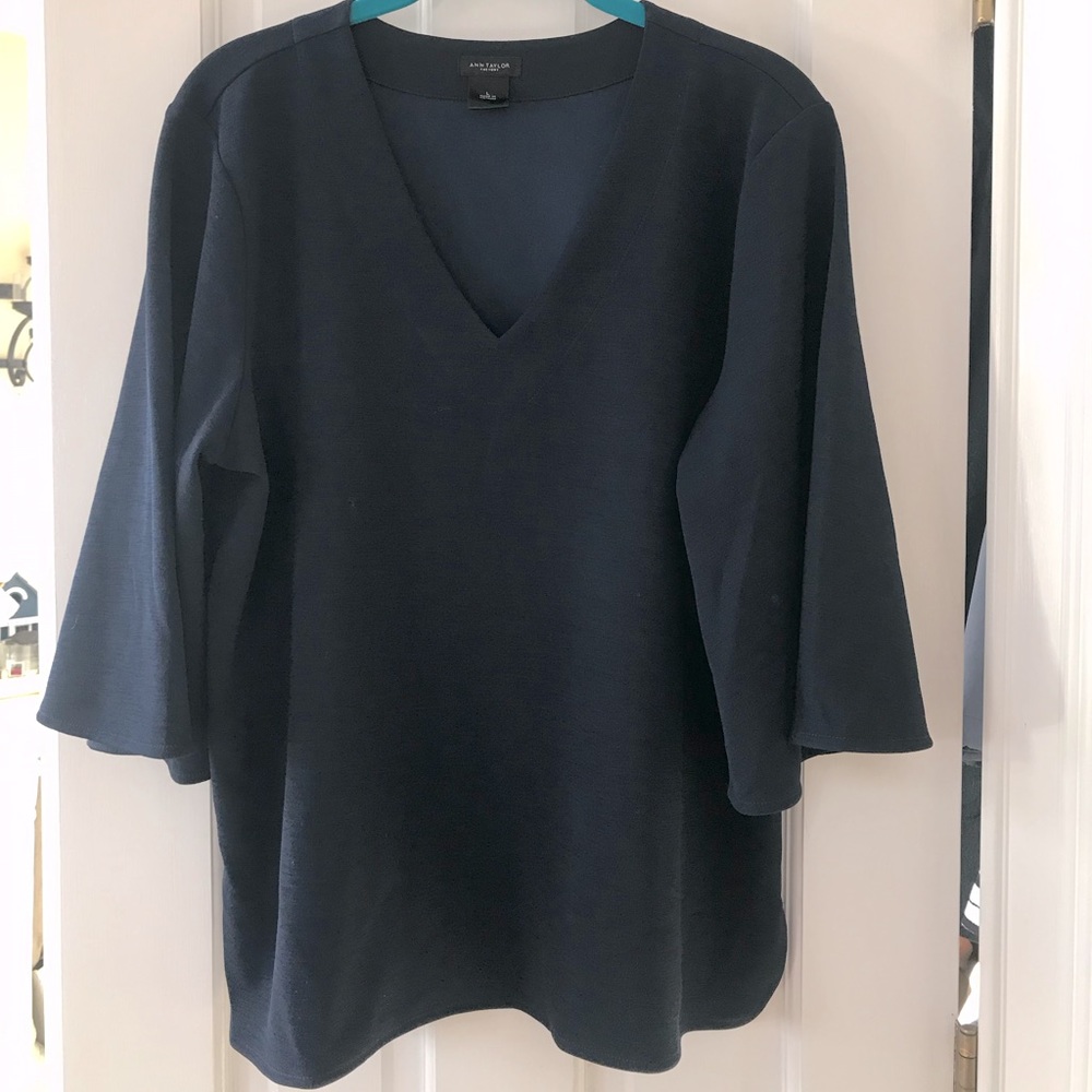 Ann Taylor Navy Flare Sleeve Blouse